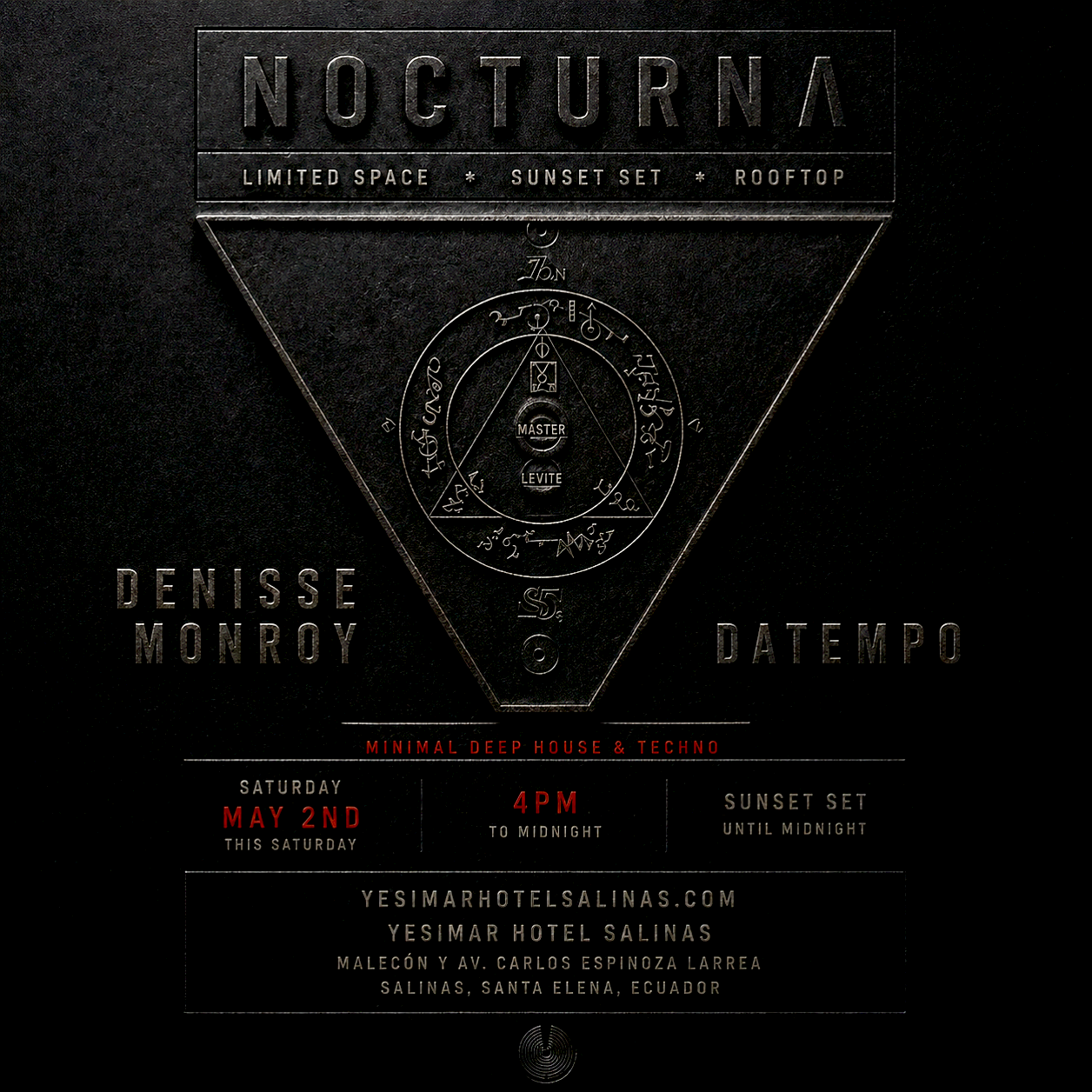 NOCTURNA Event - May 2nd - Minimal Deep House & Techno at Yesimar Hotel Rooftop, Salinas Ecuador